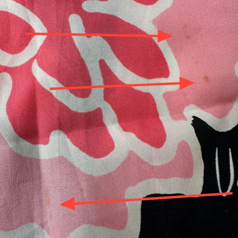 Vtg Vera Neumann Silk? Scarf Black Pink Mod Floral Mid Century Hand Rolled READ
